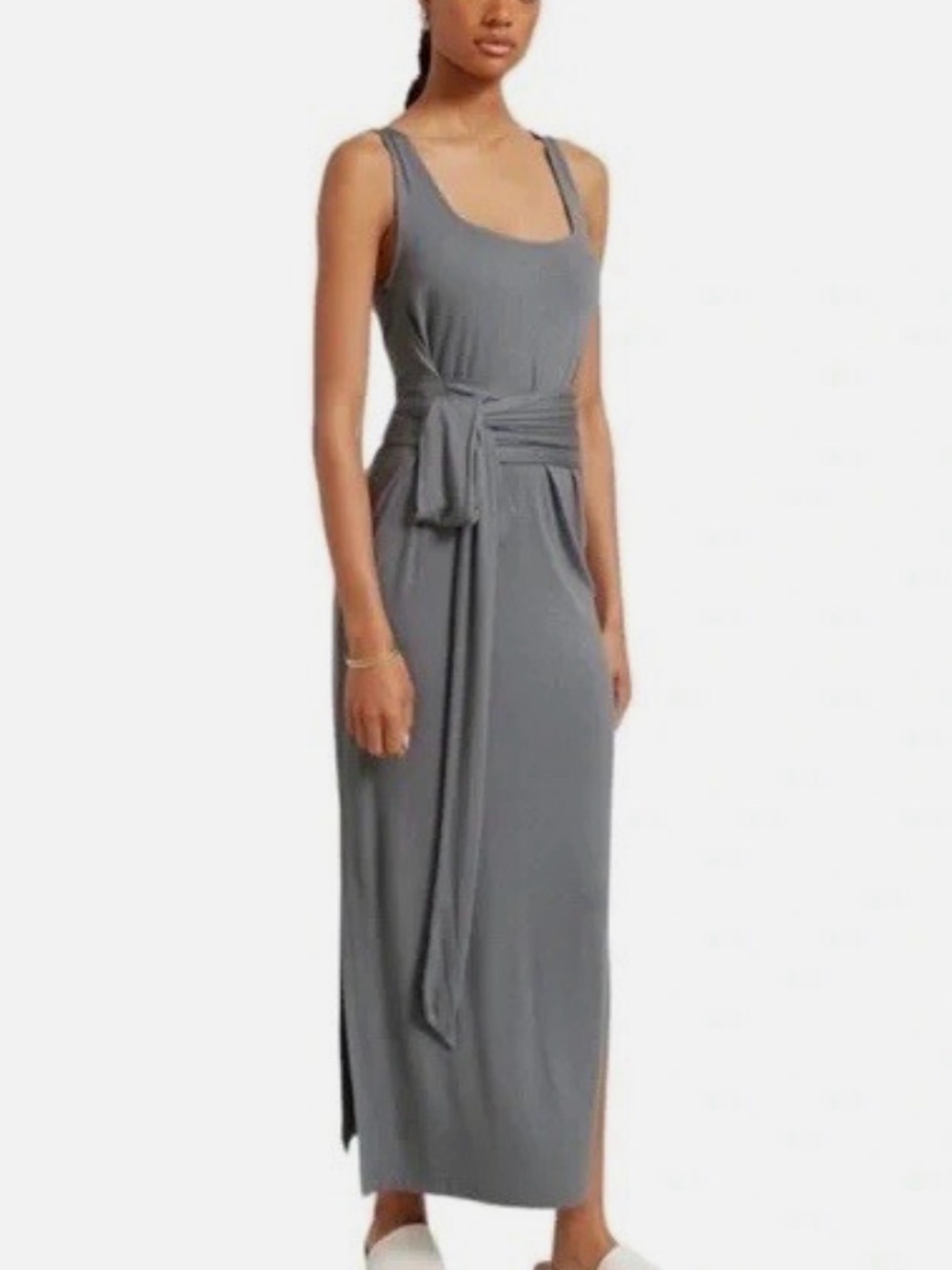 Modern Citizen Slate Gray Sleeveless Maxi Dress with Waist Tie